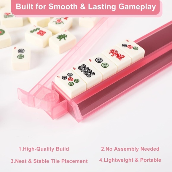 Mahjong Racks with Pushers, Set of 4, Pink - Picture 5 of 7